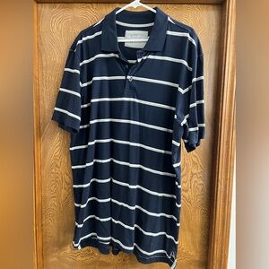CHAMPS, short sleeve, polo. Navy blue, with white and grey stripes. Size 3XL